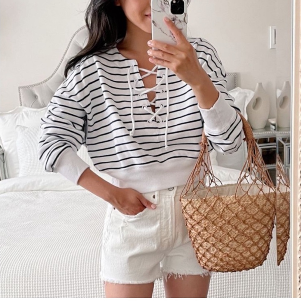 Abercrombie & Fitch Stripped Lace-up Crew Neck